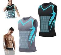 2026 New Version Ionic Shaping Sleeveless Shirt - Tourmaline Posture Corrector Vest for Men, Body Shaper Vest, Muscle Memory Support Straightener for Men Build a Toned Body (Black+Gray, L)