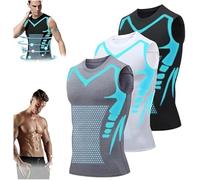 2026 New Version Ionic Shaping Sleeveless Shirt - Tourmaline Posture Corrector Vest for Men, Body Shaper Vest, Muscle Memory Support Straightener for Men Build a Toned Body (Black+Gray+White, XL)