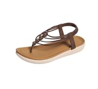 2026 New Women's Flat Sandals Summer Bohemian Beaded Strap Sandals Rhinestone Leather Sandals Open Toe Flat Sandal Fit Vacation Brown