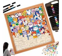 2026 New Wooden Cat Puzzle,Puzzles/Drawing/Assembly All In One, Wood Cats Coloring Puzzles Frame, DIY Creative Colored Catshaped Wooden Cat Jigsaw Puzzle with Marker Pen, Gift for Cats Lover(12 pens)
