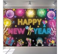 2026 New Year Backdrop Neon Fireworks Happy New Year Photo Backdrop for 2026 NYE Party Decoration Supplies (8x6FT（240x180cm）)