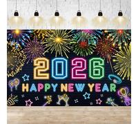 2026 New Year Banner Decorations 2026 Happy New Year Eve Party Decor, Neon Style Backdrop Party Supplies,71x43 Inches