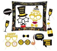 2026 New Year Photo Booth Frame Inflatable and Photography Props for Happy New Year Celebrations Gold and Black Decorations Family Party Supplies