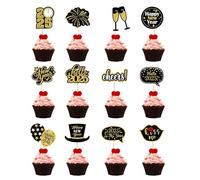 2026 New Years Eve Cake Decorations, 12pcs Happy New Year Cake Toppers Hello 2026 Cheers Cupcake Toppers Fruit Food Cocktail Picks NYE Party Cake Decorations Supplies