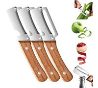 2026 New Zero Snag Wooden Kitchen Tool with Bottle Opener 2-in-1 Multifunctional Fruit Vegetable Peeler Hand Stainless Steel Cutter Slicer for Potato Apple Pumpkin Papaya Cooking Accessories (A-3PC)