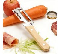 2026 New Zero Snag Wooden Peeler, 4 in 1 Multifunctional Vegetable Peeler with Wooden Handle, Ultimate Kitchen Tool for Fruit,Vegetables,Meat Slicing,Green Onion Shredding & Bottle Cap Opener (1PC)