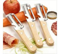 2026 New Zero Snag Wooden Peeler, 4 in 1 Multifunctional Vegetable Peeler with Wooden Handle, Ultimate Kitchen Tool for Fruit,Vegetables,Meat Slicing,Green Onion Shredding & Bottle Cap Opener (3PCS)