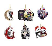 2026 Night Before Christmas Decorations, 6 Pcs Cute and Funny Jack And Sally Hanging Decoration, Christmas Tree Decorations, Halloween and New Year 2D Flat Winter Decoration