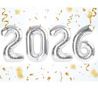 2026 Number Balloons, 2026 New Years Silver Decor, 40 Inch Balloon for New Years Eve Decorations & Graduation Decoration Party Supplies, 2 6 20 26 Birthday Parties