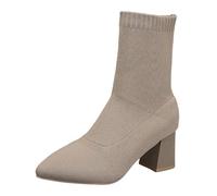 2026 Office Women Women's High Heeled Ankle Boots Knit Winter Hiking Suede Easy Clean Rainy Days City Walking Wide Fit Chelsea Comfy Cushioned Insole (6) Grey