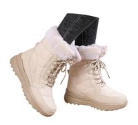 2026 Office Women Women's Mid Calf Winter Boots Slip Hiking Wellies Suede Lightweight Cold Weather Rainy Days Biker Chunky Lug Sole Zip Buckle (29) White
