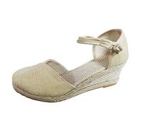 2026 Pattern Womens Floral Slippers Summer Embroidered Resort Style Women's (Beige, 5)