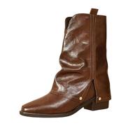 2026 Petite Women Fashion Mid Calf Boots Pointed Toe On Winter Hiking Knee-High Suede Leather City Walking Cold Weather Western Cowboy Knee High Faux (8) Brown