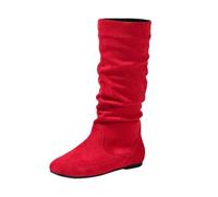 2026 Petite Women Women's Mid Calf Boots Suede Flat for Ankle Chelsea Lightweight Lug Sole City Walking Cold Weather Over The Knee Stretch High Heel (13) Red
