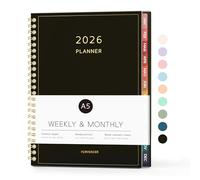 2026 Planner, Forvencer Calendar Planner Weekly and Monthly (Jan 2026-Dec 2026), 6" X 8", Agenda Book, Daily Journal Notebook with Tabs, Flexible Cover, Home School Organizer, A5, Black