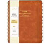 2026 Planner - January 2026 - December 2026, 2026 Weekly Monthly Planner, 8" x 10", Leather Brown Cover, Spiral Bound, Tabs