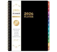 2026 Planner - Planner 2026, Jan.2026 - Dec.2026, 9"x11", 2026 Planner Weekly and Monthly with Colorful Sticky Tabs + Class Schedules + Contacts + Twin-Wire Binding - Black