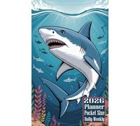 2026 Planner Pocket Size: Shark themed Cover Daily Weekly Diary 12 Month Calendar Vision Mission Board Contact Address Organizer Goals Notes