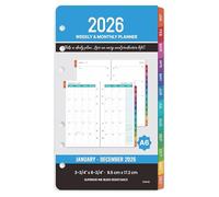 2026 Planner Refills - A6 Weekly and Monthly Planner Inserts, Jan. 2026 - Dec. 2026, Planner Refills 2026, 4" x 6.73", 6 Holes, Colorful Monthly Tabs