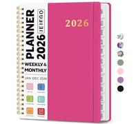 2026 Planner, Weekly and Monthly Calendar Planner Book, January 2026 - December 2026, Hardcover Spiral Planner with Monthly Tabs, Notes Pages, Perfect for Women & Men, A5 (6.4" x 8.5") - Hot Pink