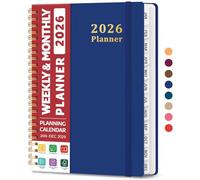 2026 Planner, Weekly and Monthly Planner, January 2026 - December 2026, Hardcover 2026 Calendar Planner Book with Tabs For Women & Men, Inner Pocket, Spiral Bound, Perfect for Office Home School