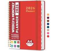 2026 Planner, Weekly and Monthly Planner, January 2026 - December 2026, Hardcover 2026 Calendar Planner Book with Tabs For Women & Men, Inner Pocket, Spiral Bound, Perfect for Office Home School