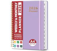 2026 Planner, Weekly and Monthly Planner, January 2026 - December 2026, Hardcover 2026 Calendar Planner Book with Tabs For Women & Men, Inner Pocket, Spiral Bound, Perfect for Office Home School