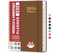 2026 Planner, Weekly and Monthly Planner, January 2026 - December 2026, Hardcover 2026 Calendar Planner Book with Tabs For Women & Men, Inner Pocket, Spiral Bound, Perfect for Office Home School