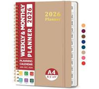 2026 Planner, Weekly and Monthly Planner, January 2026 - December 2026, Hardcover 2026 Calendar Planner Book with Tabs For Women & Men, Inner Pocket, Spiral Bound, Perfect for Office Home School