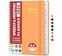 2026 Planner, Weekly and Monthly Planner, January 2026 - December 2026, Hardcover 2026 Calendar Planner Book with Tabs For Women & Men, Inner Pocket, Spiral Bound, Perfect for Office Home School
