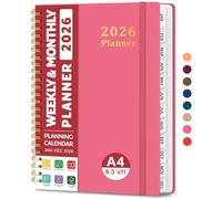 2026 Planner, Weekly and Monthly Planner, January 2026 - December 2026, Hardcover 2026 Calendar Planner Book with Tabs For Women & Men, Inner Pocket, Spiral Bound, Perfect for Office Home School
