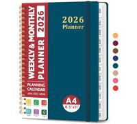 2026 Planner, Weekly and Monthly Planner, January 2026 - December 2026, Hardcover 2026 Calendar Planner Book with Tabs For Women & Men, Inner Pocket, Spiral Bound, Perfect for Office Home School