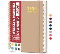 2026 Planner, Weekly and Monthly Planner, January 2026 - December 2026, Hardcover 2026 Calendar Planner Book with Tabs For Women & Men, Inner Pocket, Spiral Bound, Perfect for Office Home School