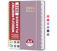 2026 Planner, Weekly and Monthly Planner, January 2026 - December 2026, Hardcover 2026 Calendar Planner Book with Tabs For Women & Men, Inner Pocket, Spiral Bound, Perfect for Office Home School