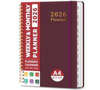 2026 Planner, Weekly and Monthly Planner, January 2026 - December 2026, Hardcover 2026 Calendar Planner Book with Tabs For Women & Men, Inner Pocket, Spiral Bound, Perfect for Office Home School