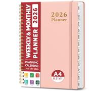 2026 Planner, Weekly and Monthly Planner, January 2026 - December 2026, Hardcover 2026 Calendar Planner Book with Tabs For Women & Men, Inner Pocket, Spiral Bound, Perfect for Office Home School