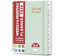 2026 Planner - Weekly and Monthly Planner Spiral Bound, January 2026 - December 2026, Hardcover 2026 Calendar Planning Book with Tabs, Inner Pocket, Perfect for Office Home School Supplies - A4 (8.5
