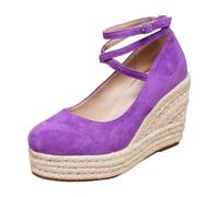 2026 Platform Dance Shoes for Women, Chunky Bridal Shoes with Straps, Traditional High Heels, Elegant Comfortable Holiday Shoes with Heel for October, purple, 9.5 UK