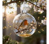 2026 Playful Animal Ball Decorations, 3D Marine & Forest Life Crystal Glass Collection, Holiday Vivid Handcrafted Animals Ornament, Christmas Tree Hoom Decor (Robin)