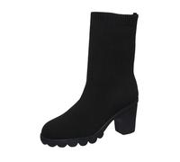 2026 Plus Size Women European and America Flying Stic Ankle Boots Wellies Leather Suede Cold Weather Rainy Days Zip Up Fur Lined Winter Warm (4) Black
