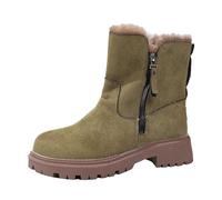 2026 Plus Size Women Winter Fashion Suede Platform with Ankle Boots Rain Easy On Leather Rainy Days Commute, Office Snow Insulated Fleece Lined Anti Slip (9) Army Green