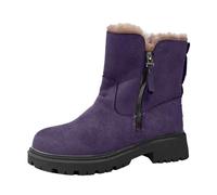 2026 Plus Size Women Winter Fashion Suede Platform with Ankle Boots Rain Easy On Leather Rainy Days Commute, Office Snow Insulated Fleece Lined Anti Slip (27) Purple