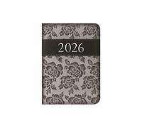 2026 Pocket A7 Diary Week to View - Grey Lace Style Textured Planner - Lightweight Compact Portable Organiser Notebook - Student Organiser Travel Diary