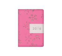 2026 Pocket A7 Diary Week to View - Pink Faux Leather Glitter Flower Embossed Planner - Lightweight Compact Portable Organiser Notebook - Home Office Student Organiser Travel Diary