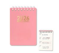 2026 Pocket Diary A7 Mini Size, Daily Planner, Thin Lightweight Design, Premium Paper Quality, Coil Notebook, Appointment Book for Versatile Use in Everyday Planning, Personal Organiser, Pink Cover