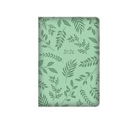 2026 Pocket Diary Week to View - Green Leaf Print Embossed Padded Soft Faux Leather Planner Botanical Design - Casebound Notebook Business & Student Organiser