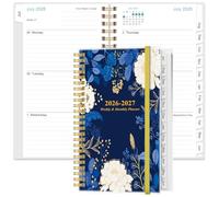 2026 Pocket Planner/Calendar - 2026 Planner from January 2026 - December 2026, Planner 2026 with 12 Tabs, Twin-Wire Binding, Inner Pocket, 3.75" x 6.75, Blue Leaf Flower
