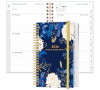 2026 Pocket Planner/Calendar - 2026 Planner from January 2026 - December 2026, Planner 2026 with 12 Tabs, Twin-Wire Binding, Inner Pocket, 3.75" x 6.75, Blue Leaf Flower