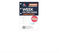 2026 Pocket size week on two pages lined diary refill insert | COMPATIBLE with pocket size Filofax 6-ring organisers | English | Monthly/Weekly | 81 x 121mm