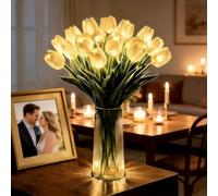2026 Radiant Romantic Tulip Light with Vase, LED Tulips Night Lamp, LED Artificial Flowers Ambient Night Lamp,for Home Decor and Wedding Anniversary,Mother's Day (5*Creamy White Flowers,Without Vase)